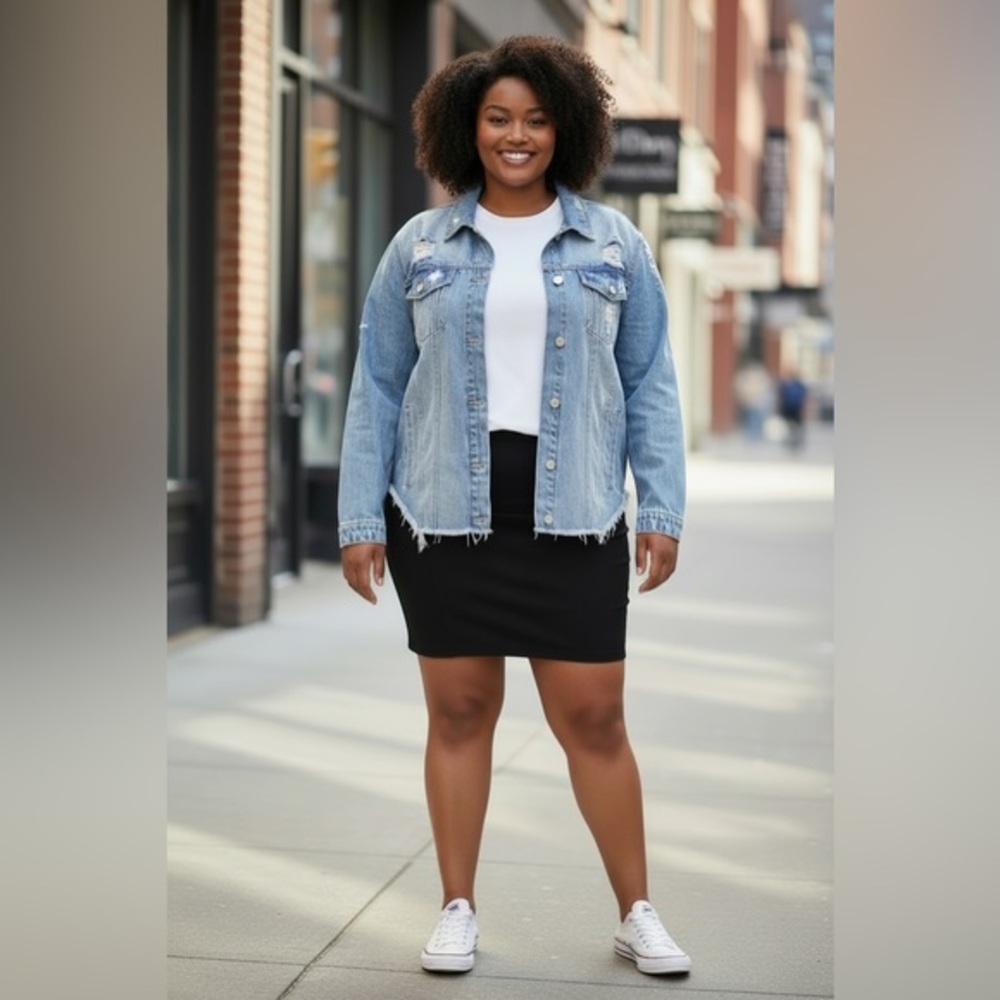 Zenana Outfitters Distressed Blue Denim Jacket